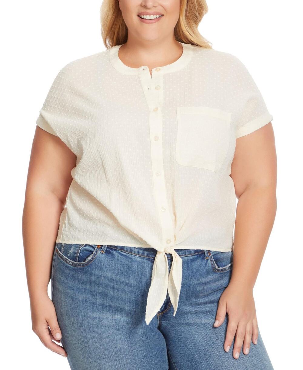 Jessica Simpson Trendy Louelle Tie-Front Blouse Parchment Plus Size 1X - Picture 1 of 2